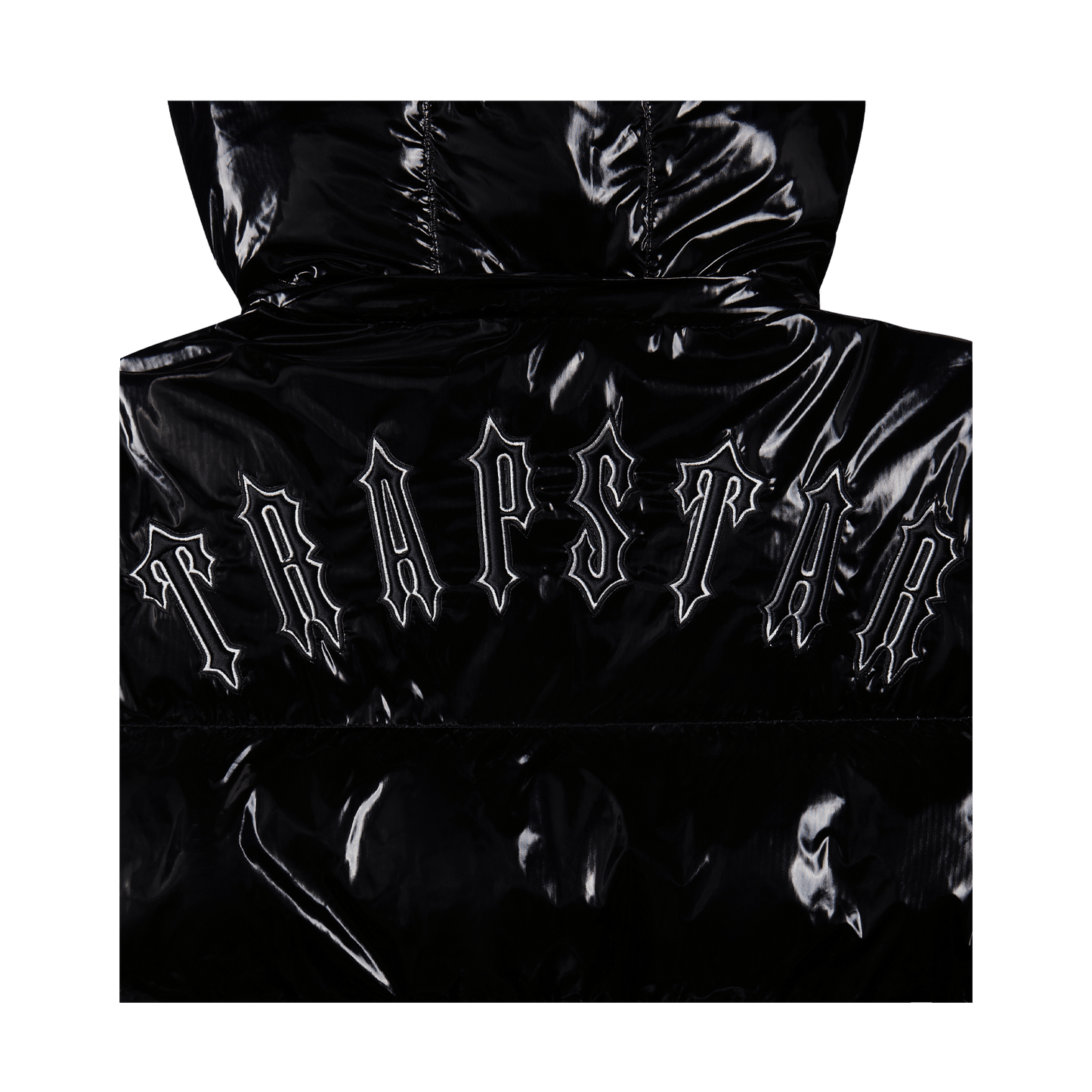 Trapstar Irongate Detachable Hooded Puffer Jacket - Shiny Black — XXS — Top View