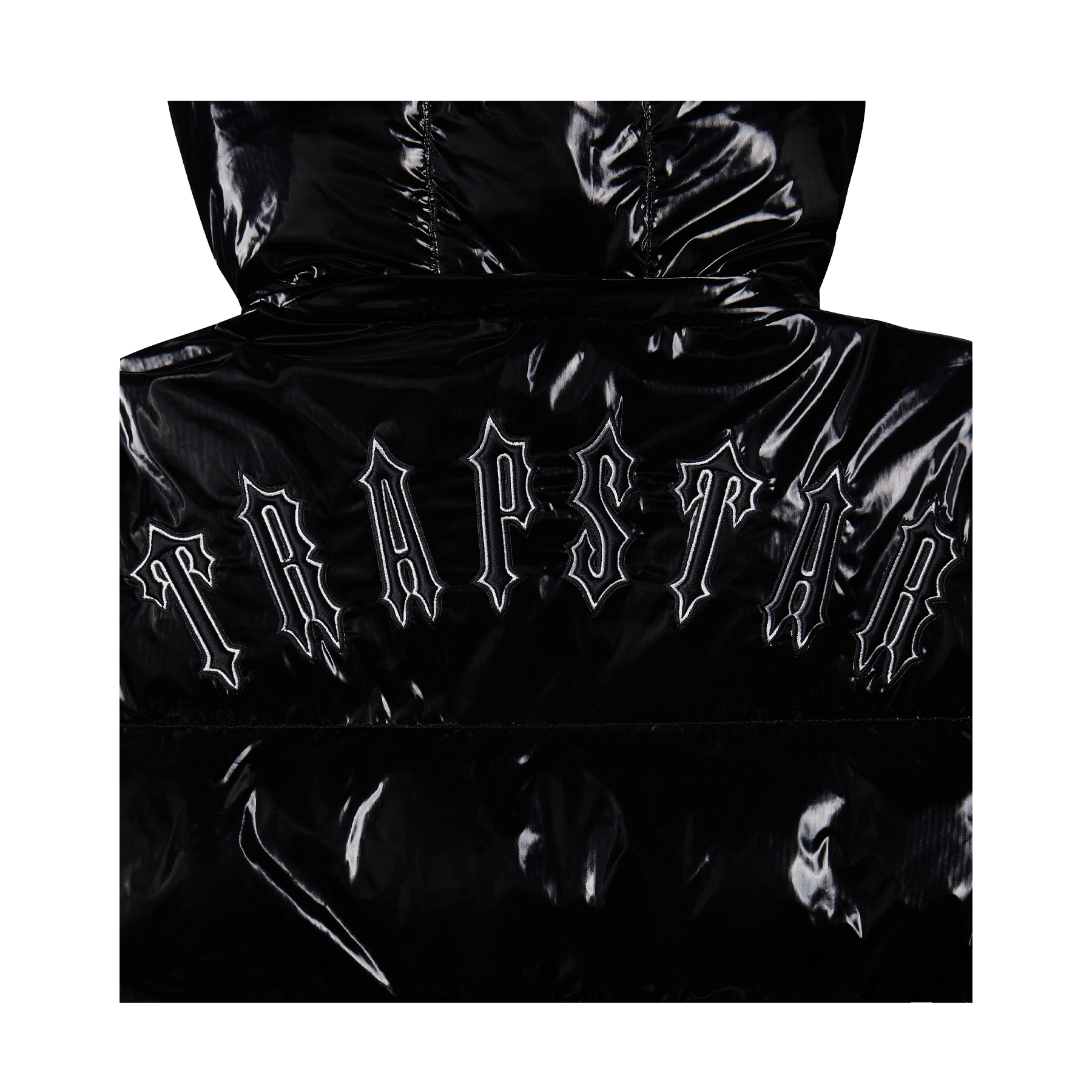 Trapstar Irongate Detachable Hooded Puffer Jacket - Shiny Black — XXS — Top View
