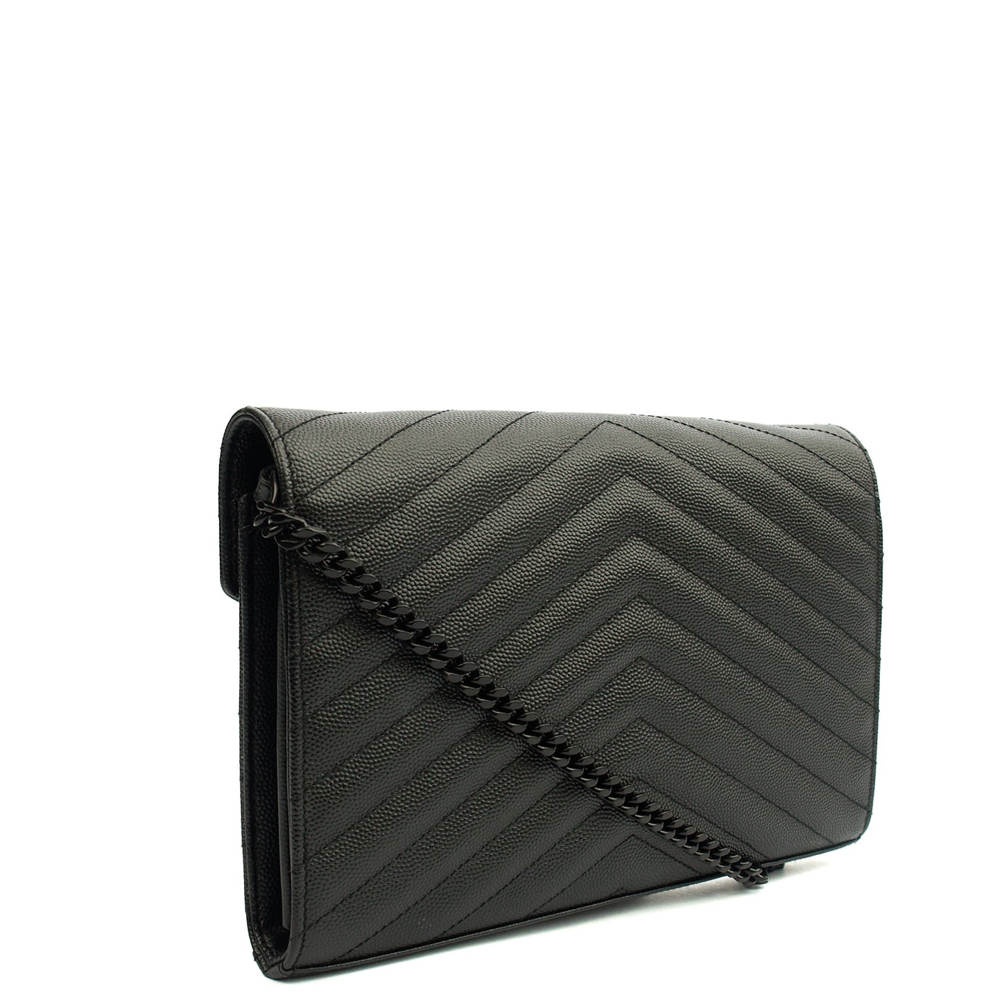 Saint Laurent Cross Body Envelope Chain Wallet in Black, Leather — Side View