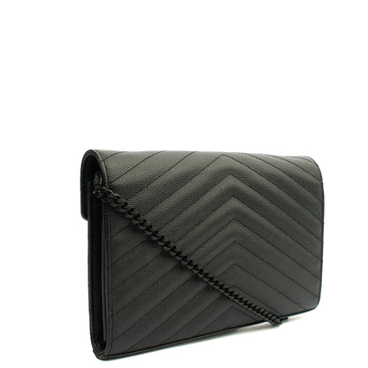 Saint Laurent Cross Body Envelope Chain Wallet in Black, Leather — Side View