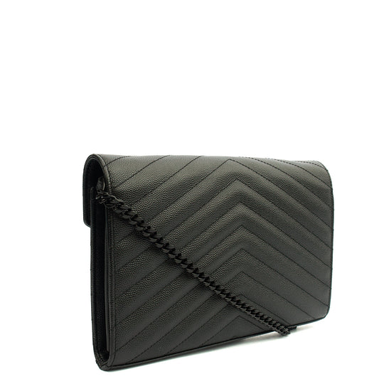 Saint Laurent Cross Body Envelope Chain Wallet in Black, Leather — Side View