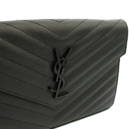 Saint Laurent Cross Body Envelope Chain Wallet in Black, Leather — Detail View