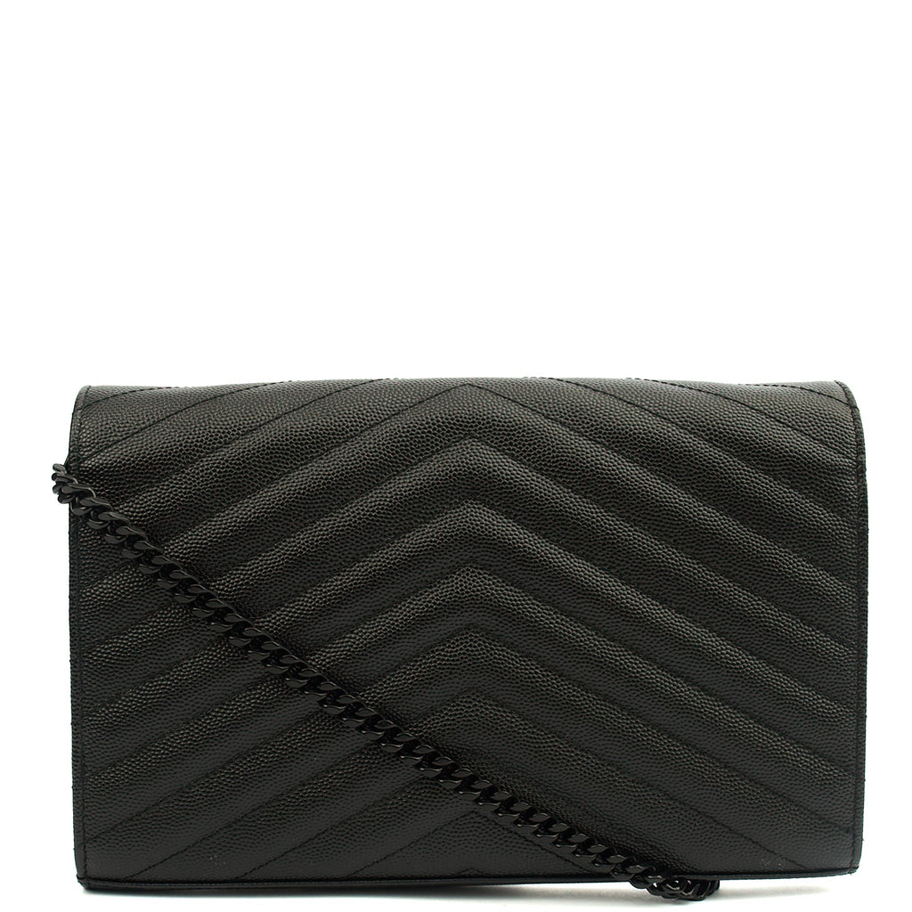 Saint Laurent Cross Body Envelope Chain Wallet in Black, Leather — Back View