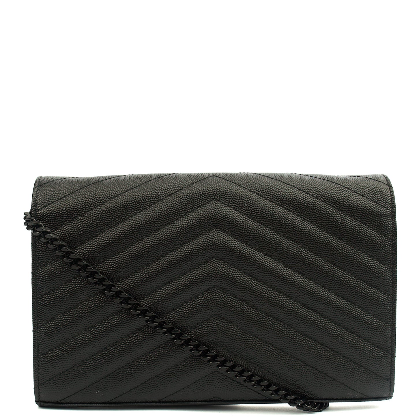 Saint Laurent Cross Body Envelope Chain Wallet in Black, Leather — Back View