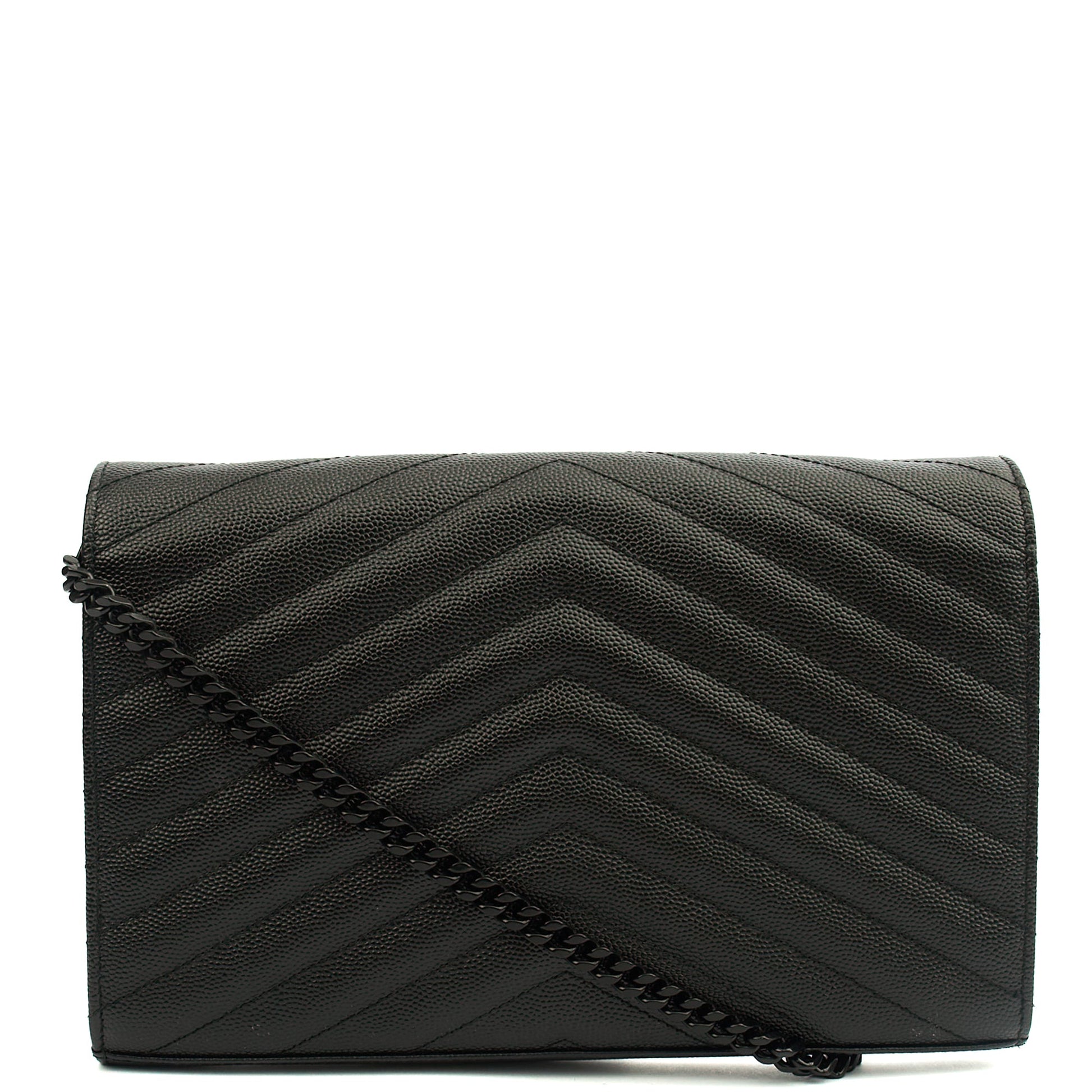 Saint Laurent Cross Body Envelope Chain Wallet in Black, Leather — Back View