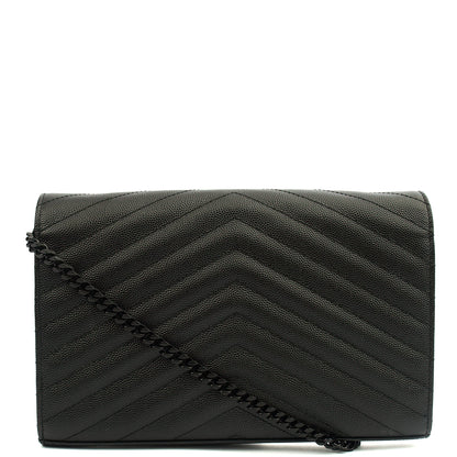 Saint Laurent Cross Body Envelope Chain Wallet in Black, Leather — Back View