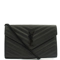 Saint Laurent Cross Body Envelope Chain Wallet in Black, Leather — Front View