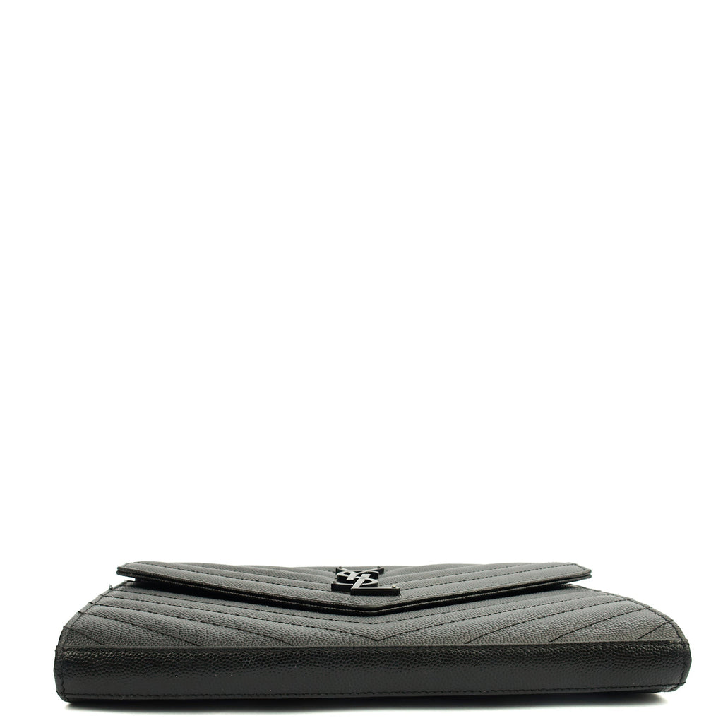 Saint Laurent Cross Body Envelope Chain Wallet in Black, Leather — Top View