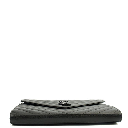 Saint Laurent Cross Body Envelope Chain Wallet in Black, Leather — Top View