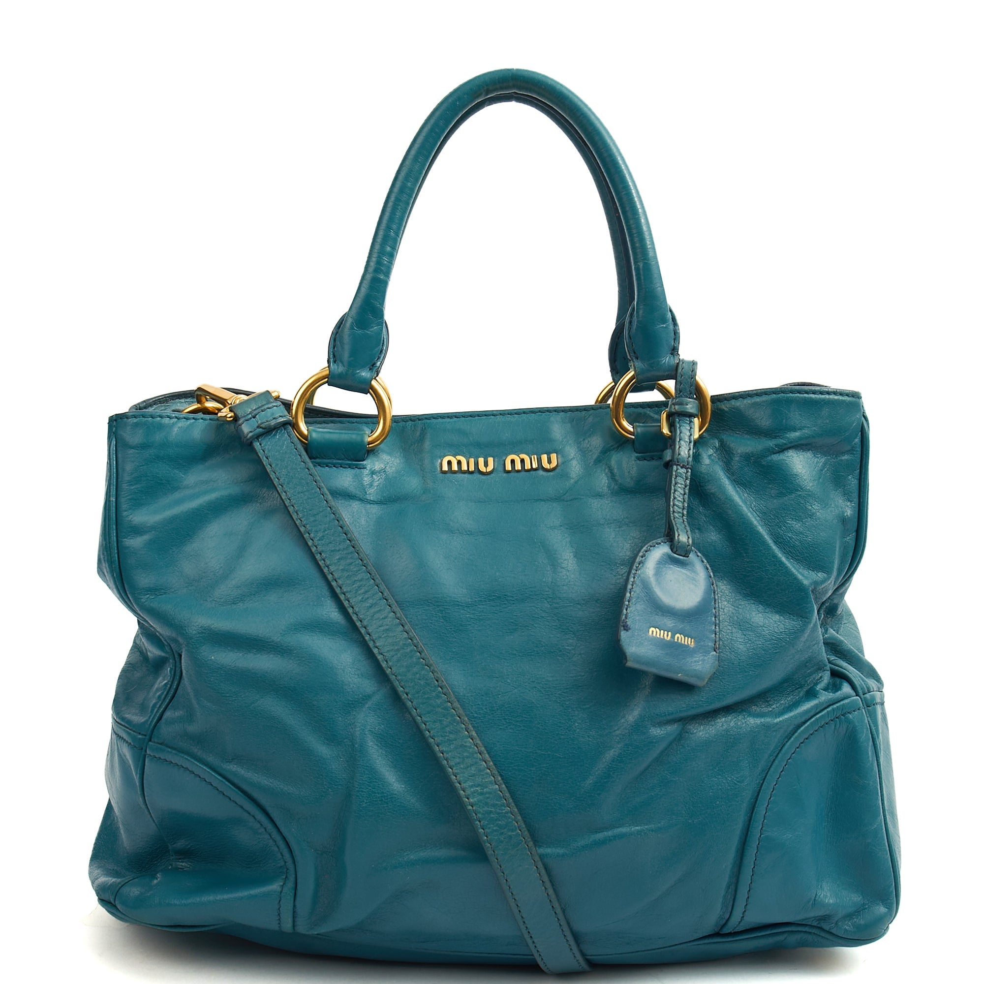 Miu Miu Tote Tote in Blue, Exotic Effect Leather — Front View
