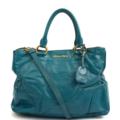 Miu Miu Tote Tote in Blue, Exotic Effect Leather — Front View