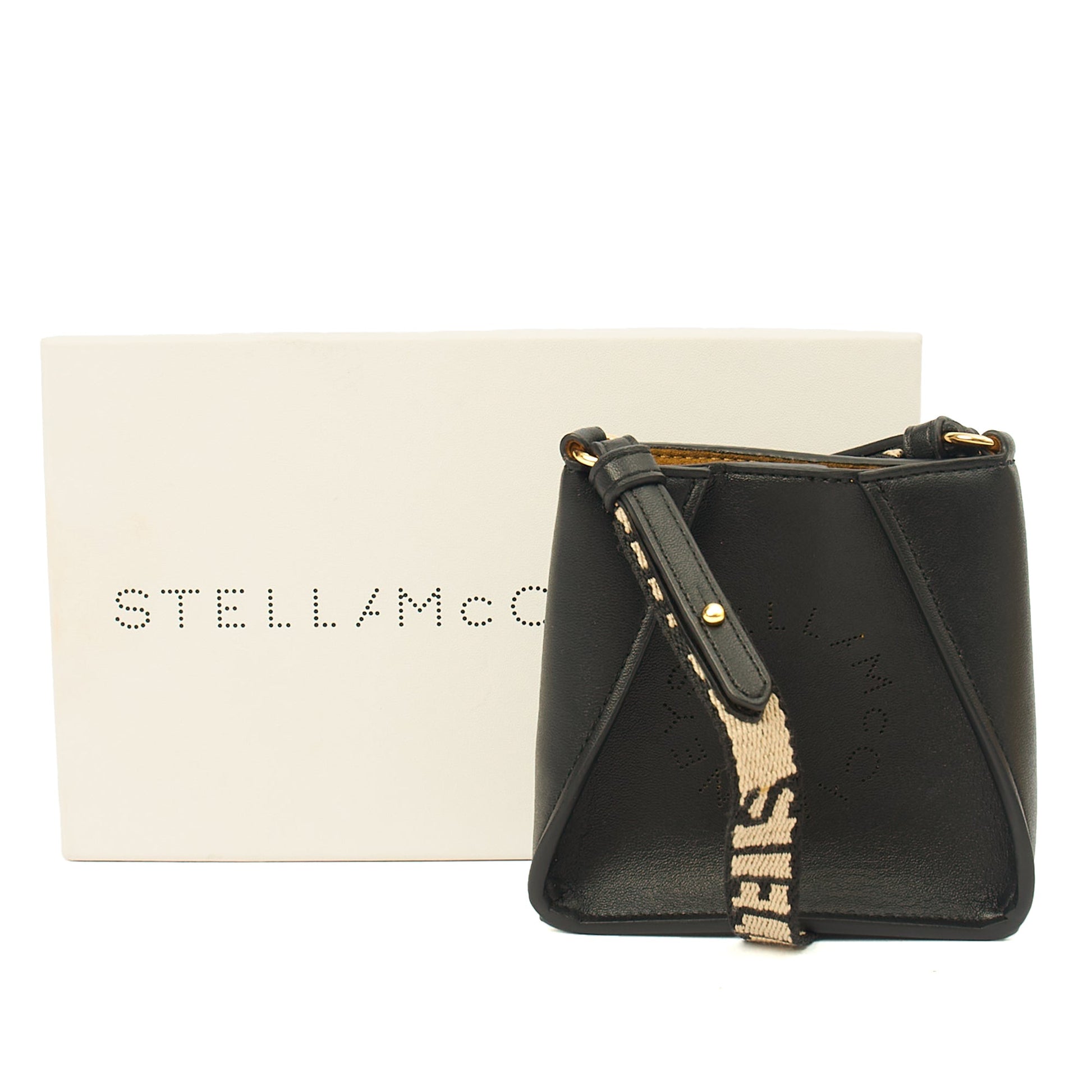 Stella McCartney Cross Body Logo Crossbody - Mini in Black, Vegan Leather — Detail View