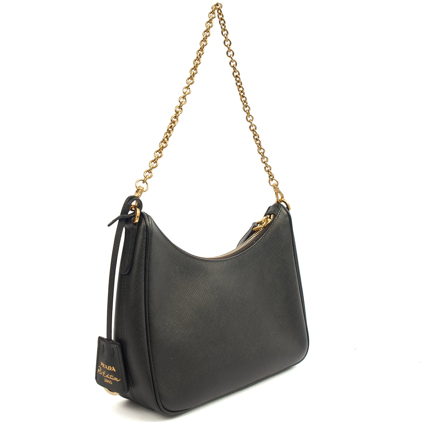 Prada Cross Body Re-Edition 2005 Saffiano in Black, Saffiano Leather — Side View