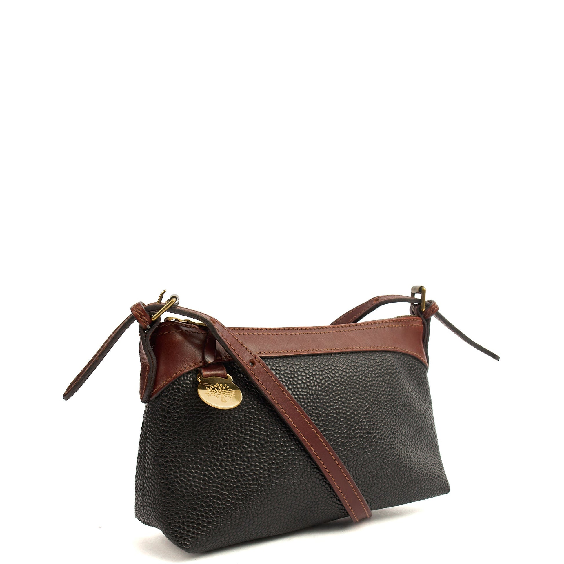 Mulberry Cross Body Vintage Shoulder Bag in Black, Scotchgrain — Back View