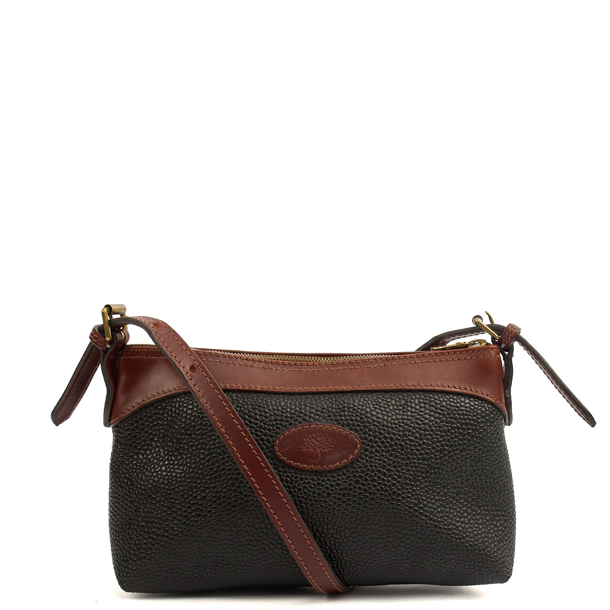 Mulberry Cross Body Vintage Shoulder Bag in Black, Scotchgrain — Front View