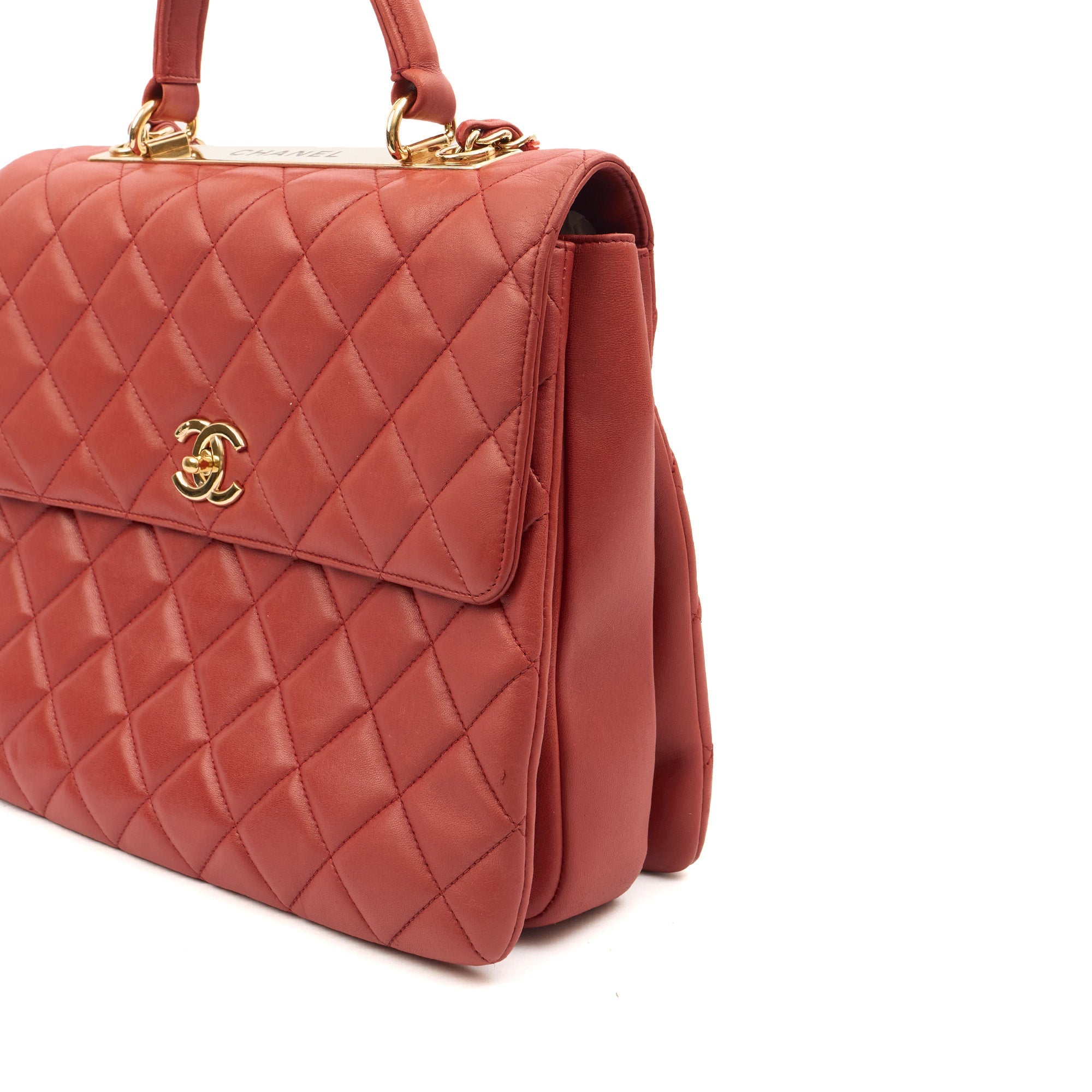 Chanel Top Handle Trendy CC in Red, Lambskin Leather — Detail View