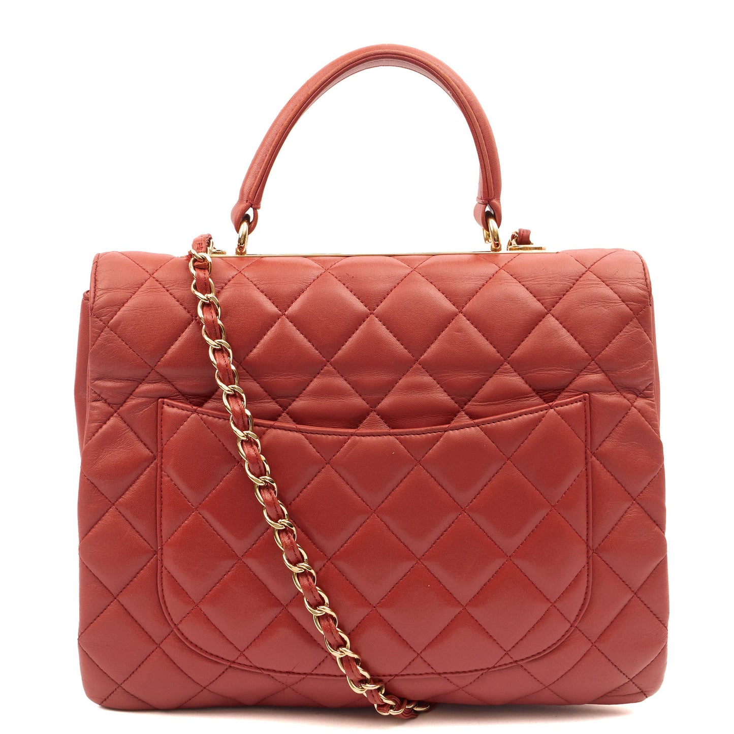Chanel Top Handle Trendy CC in Red, Lambskin Leather — Back View