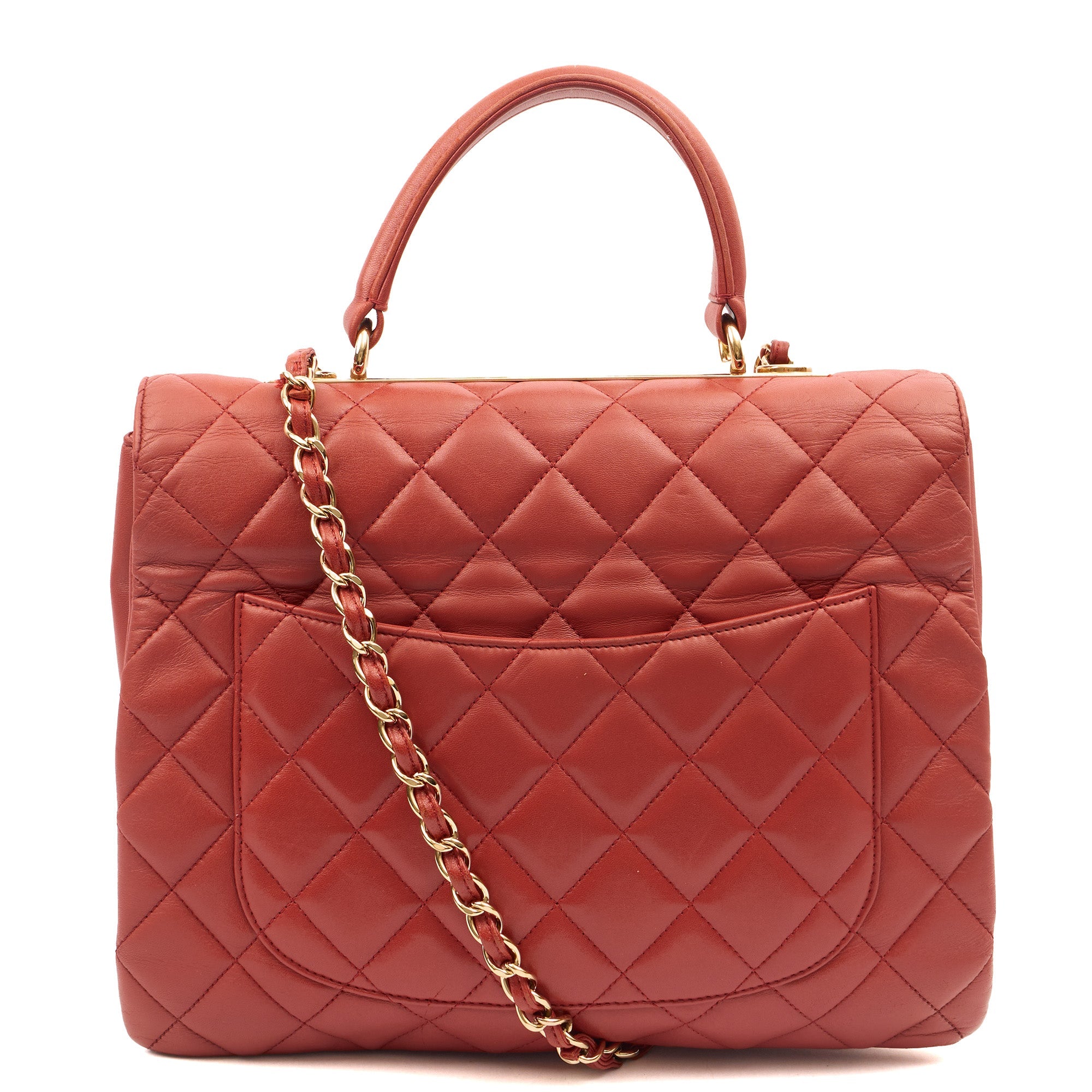 Chanel Top Handle Trendy CC in Red, Lambskin Leather — Back View