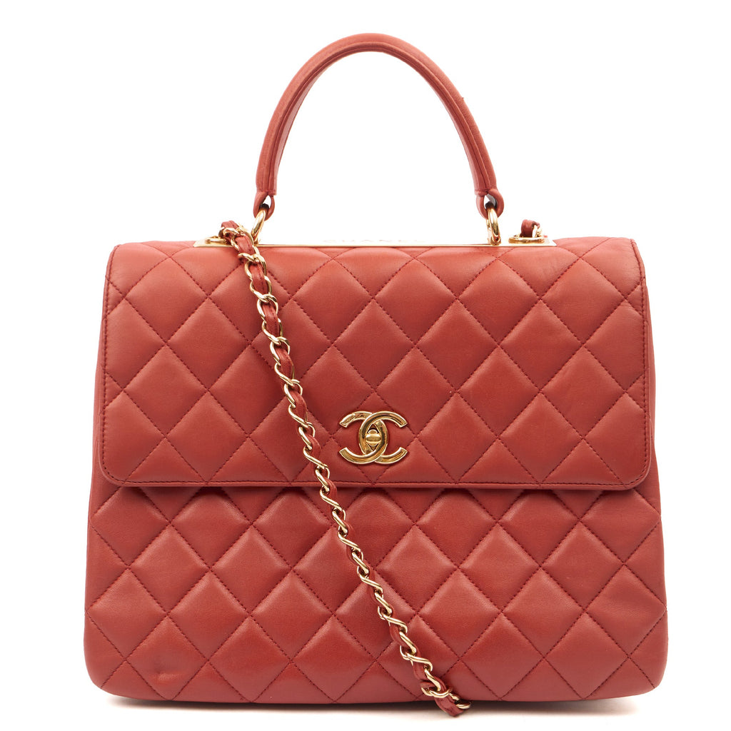 Chanel Top Handle Trendy CC in Red, Lambskin Leather — Front View