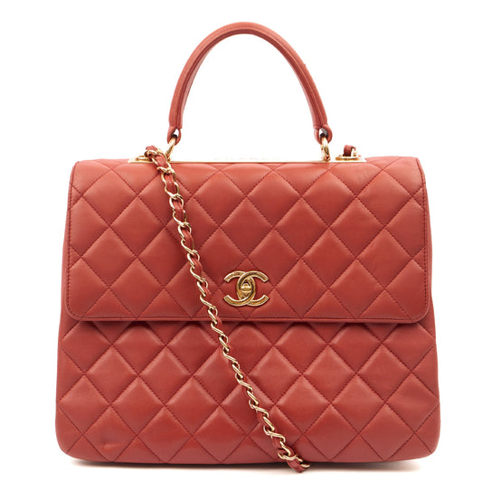 Chanel Top Handle Trendy CC in Red, Lambskin Leather — Front View