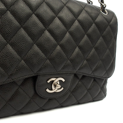 Chanel Shoulder Bag Classic Double Flap - Large in Black, Caviar Leather — Alternate View 8