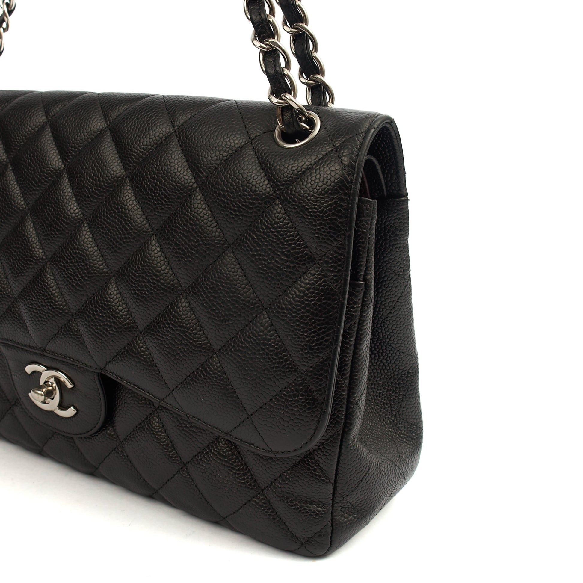 Chanel Shoulder Bag Classic Double Flap - Large in Black, Caviar Leather — Alternate View 7