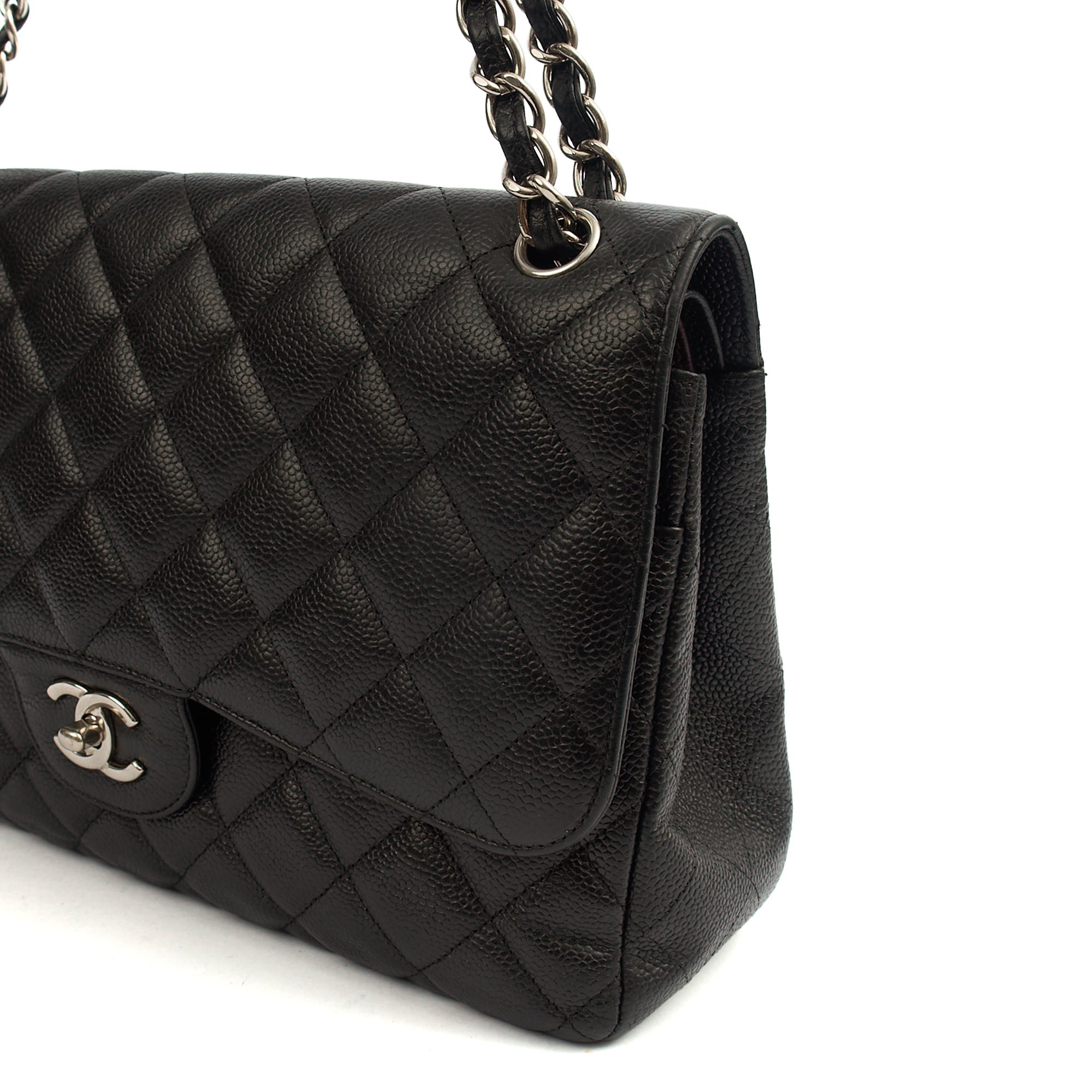 Chanel Shoulder Bag Classic Double Flap - Large in Black, Caviar Leather — Alternate View 7