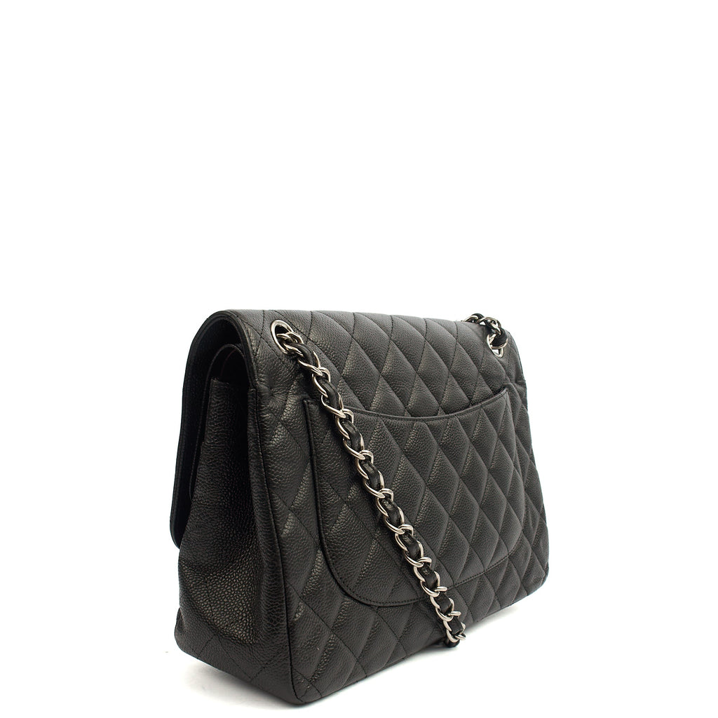 Chanel Shoulder Bag Classic Double Flap - Large in Black, Caviar Leather — Back View