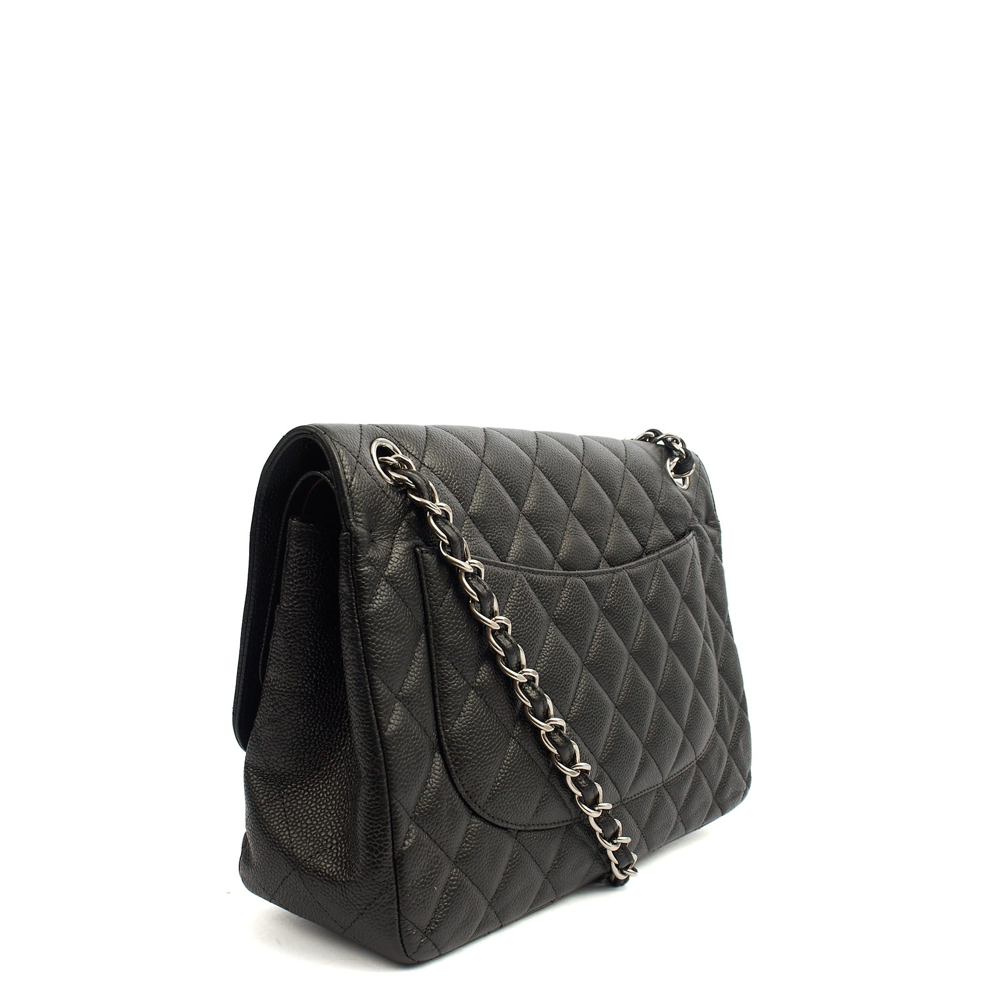 Chanel Shoulder Bag Classic Double Flap - Large in Black, Caviar Leather — Back View