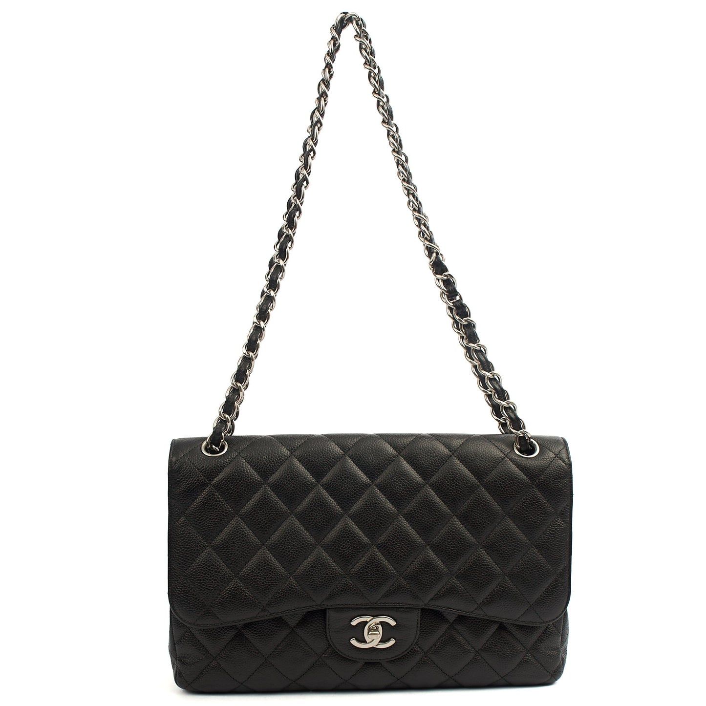 Chanel Shoulder Bag Classic Double Flap - Large in Black, Caviar Leather — Lifestyle View