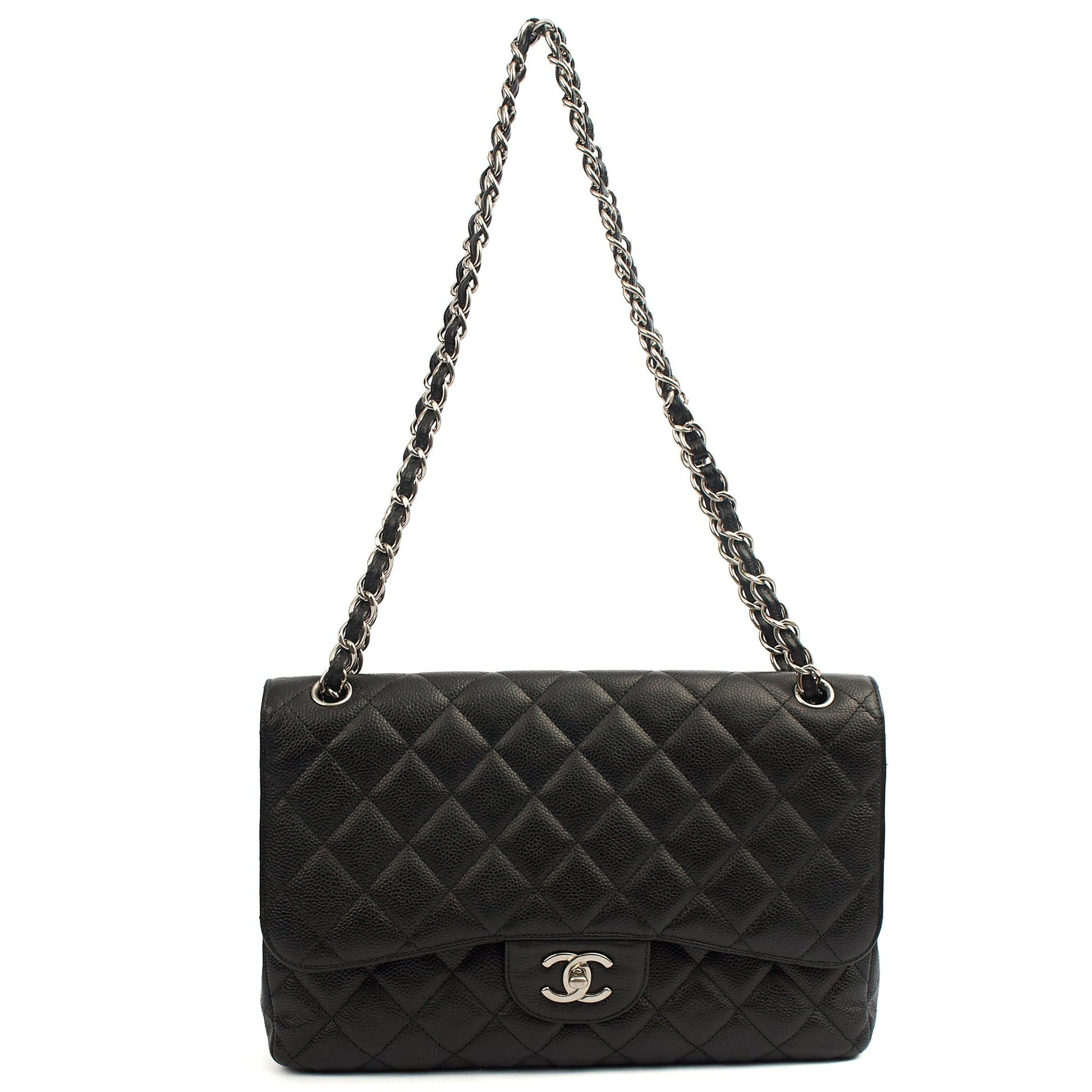 Chanel Shoulder Bag Classic Double Flap - Large in Black, Caviar Leather — Lifestyle View
