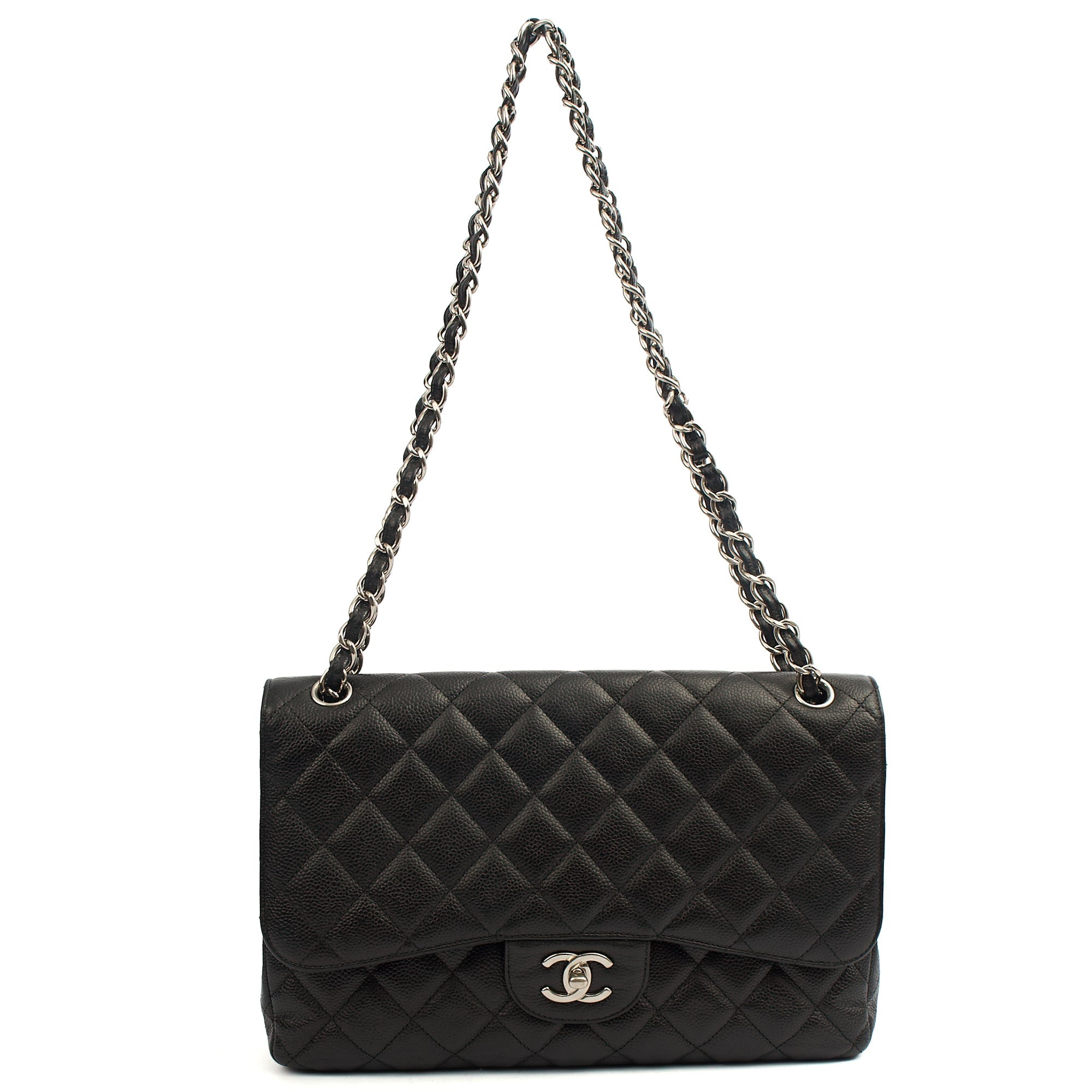 Chanel Shoulder Bag Classic Double Flap - Large in Black, Caviar Leather — Lifestyle View
