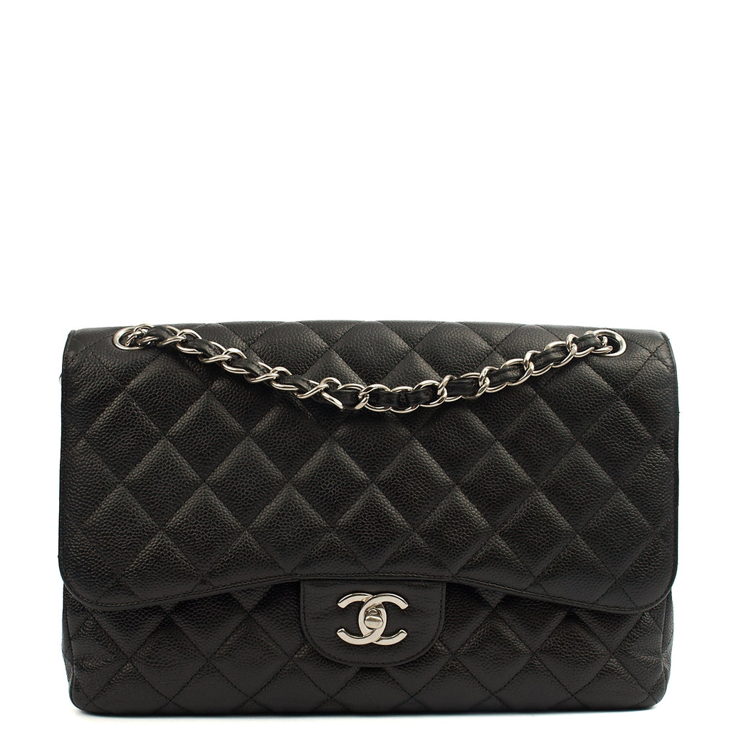 Chanel Shoulder Bag Classic Double Flap - Large in Black, Caviar Leather — Front View