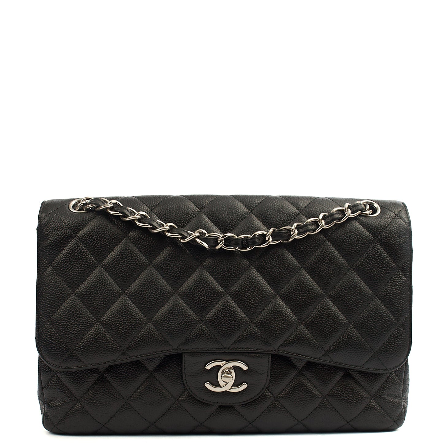 Chanel Shoulder Bag Classic Double Flap - Large in Black, Caviar Leather — Front View