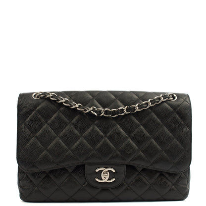 Chanel Shoulder Bag Classic Double Flap - Large in Black, Caviar Leather — Front View