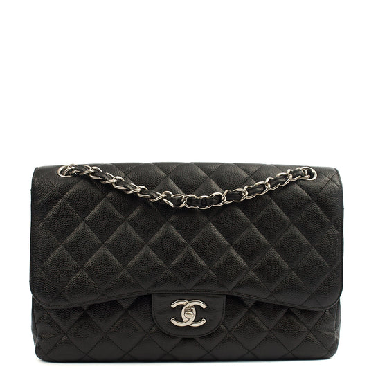 Chanel Shoulder Bag Classic Double Flap - Large in Black, Caviar Leather — Front View