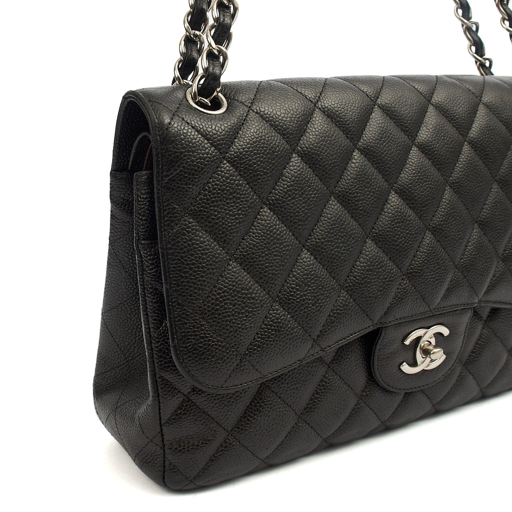 Chanel Shoulder Bag Classic Double Flap - Large in Black, Caviar Leather — Alternate View 9