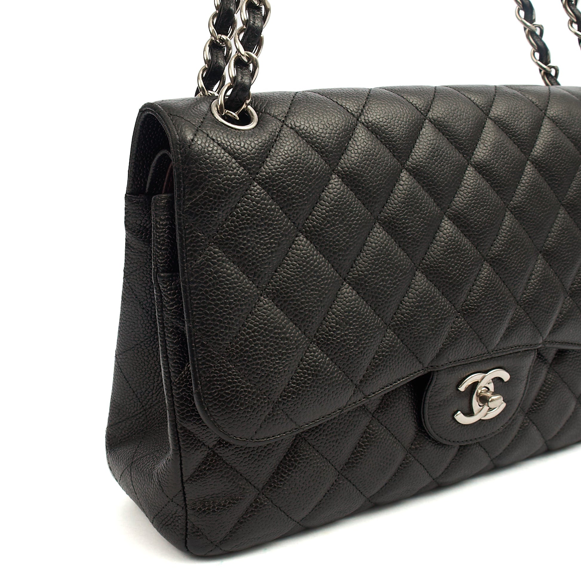 Chanel Shoulder Bag Classic Double Flap - Large in Black, Caviar Leather — Alternate View 9