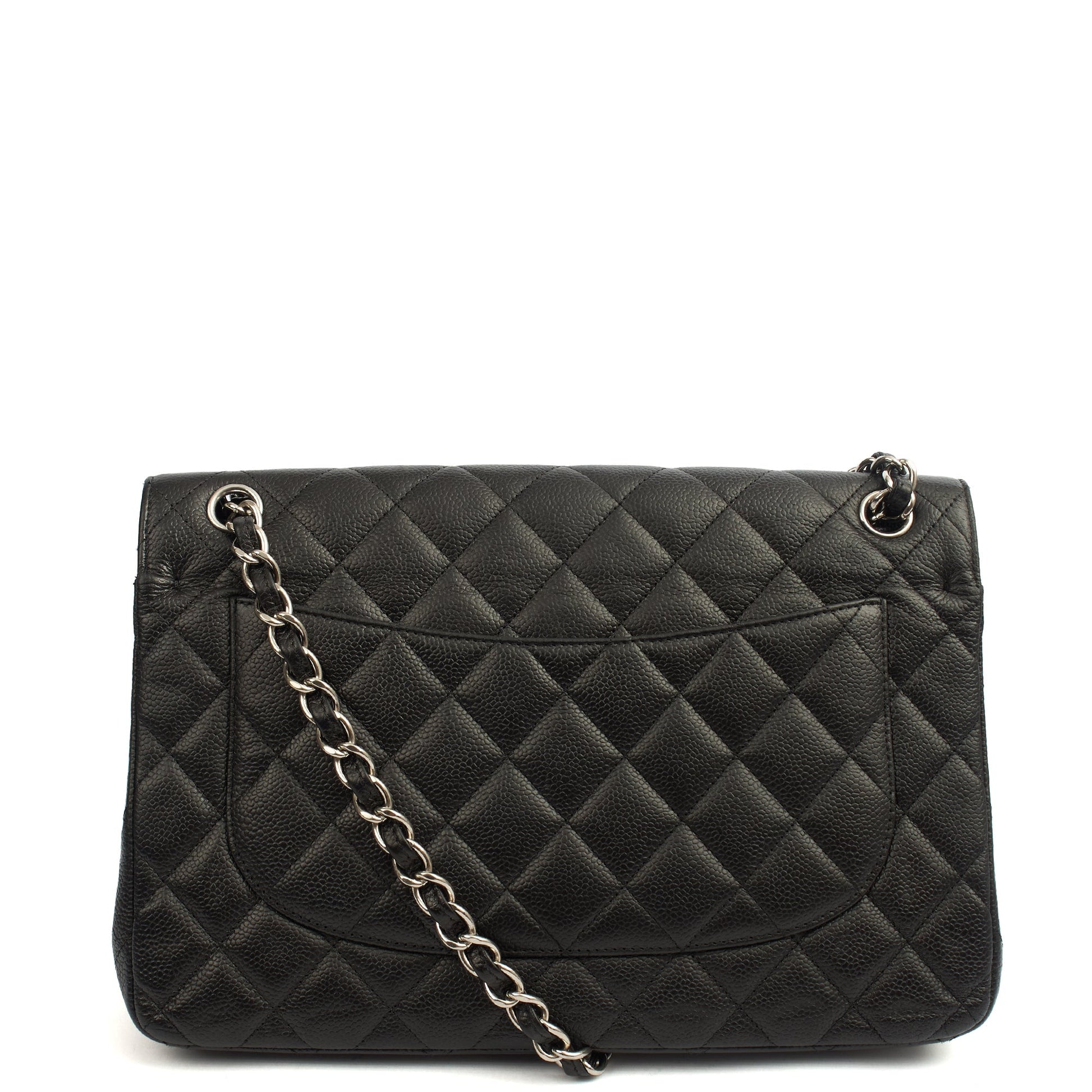 Chanel Shoulder Bag Classic Double Flap - Large in Black, Caviar Leather — Top View