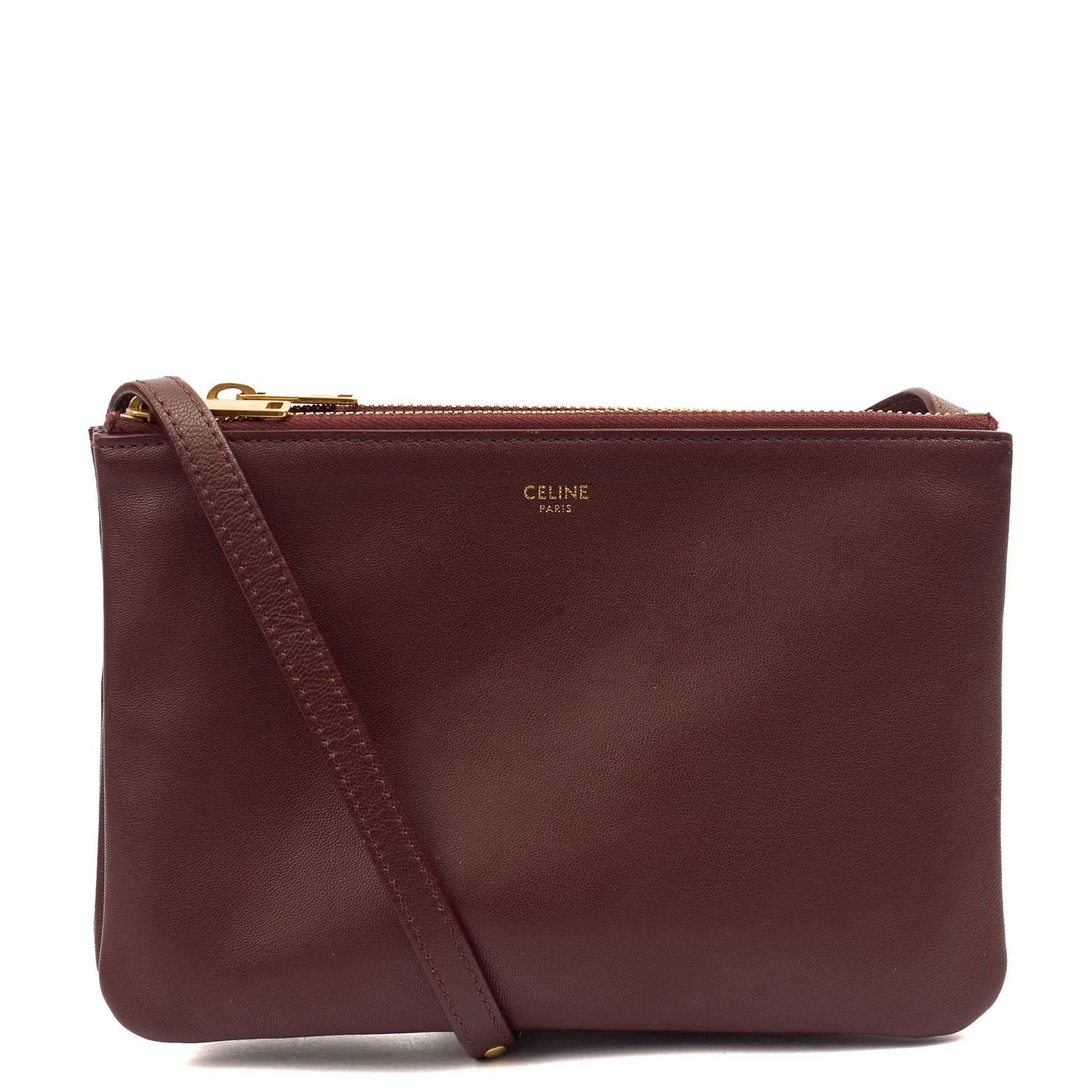 Celine Cross Body Trio in Red, Box Calfskin — Front View