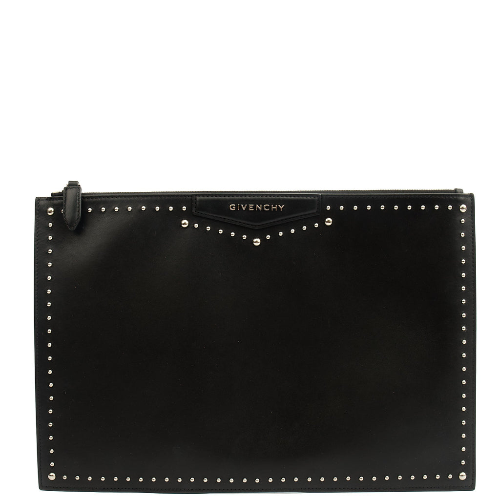 Givenchy Clutch Zip Pouch in Black, Box Calfskin — Front View