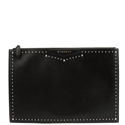 Givenchy Clutch Zip Pouch in Black, Box Calfskin — Front View