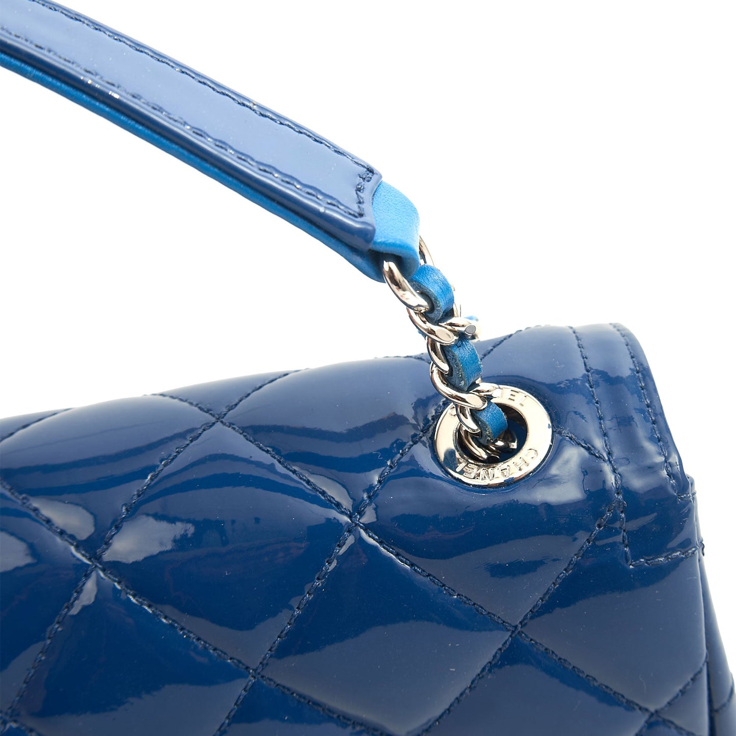 Chanel Shoulder Bag Classic Single Flap - Small in Blue, Patent Leather — Alternate View 15