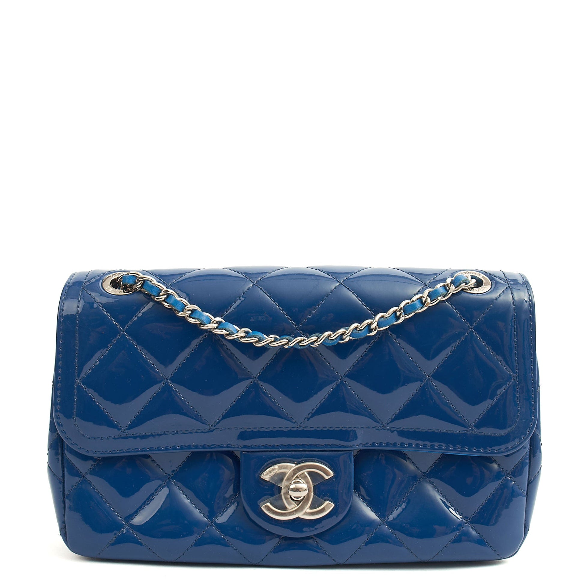 Chanel Shoulder Bag Classic Single Flap - Small in Blue, Patent Leather — Alternate View 11