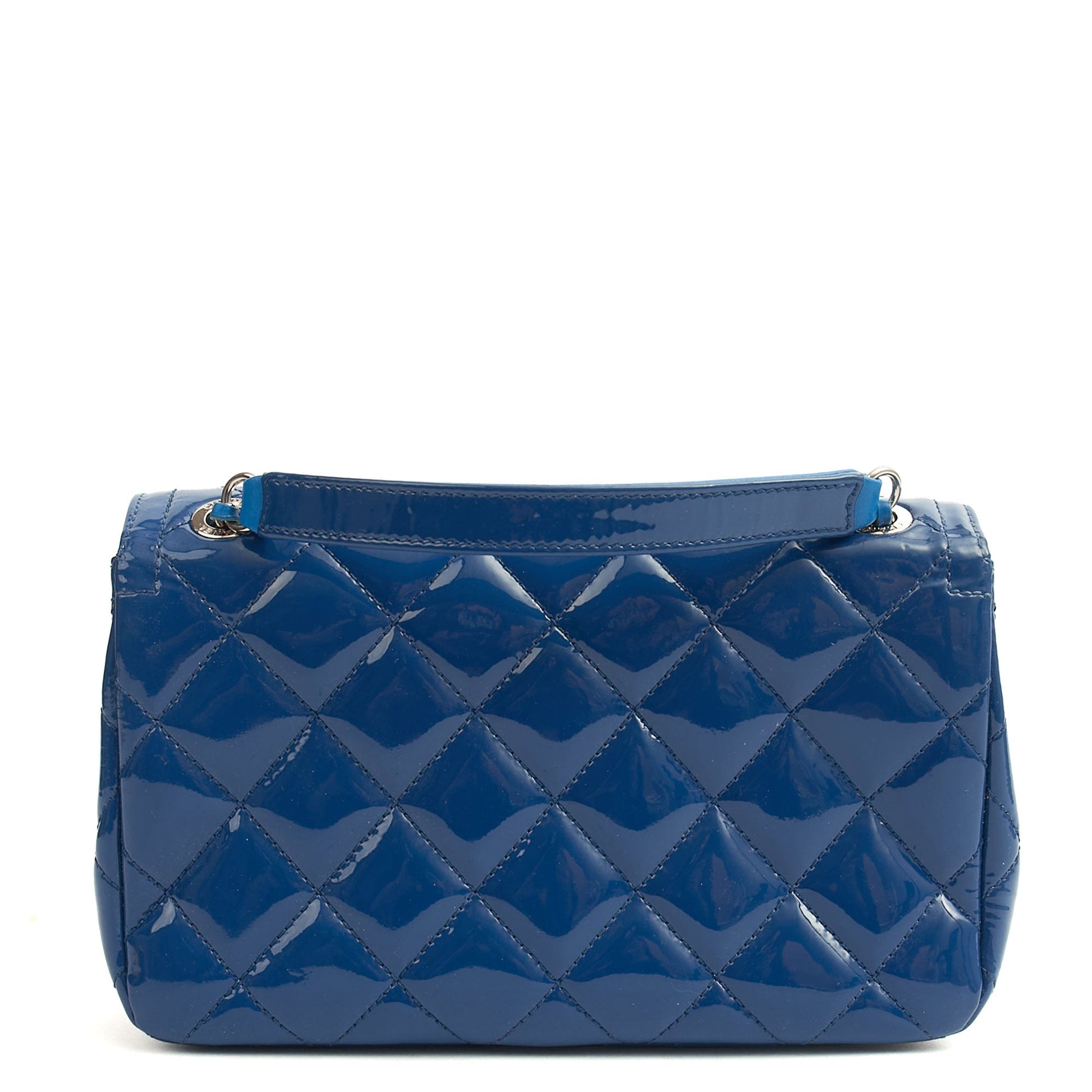 Chanel Shoulder Bag Classic Single Flap - Small in Blue, Patent Leather — Alternate View 13