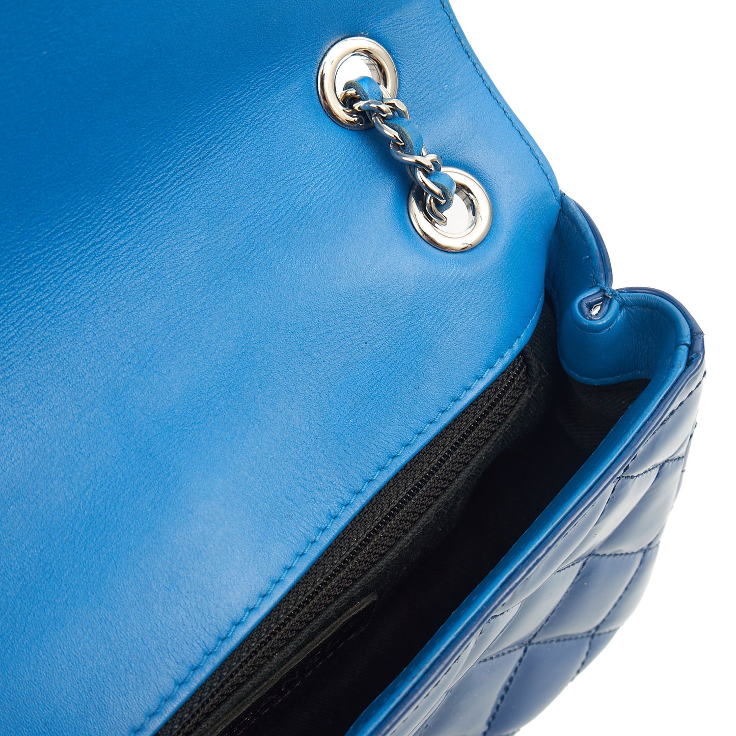 Chanel Shoulder Bag Classic Single Flap - Small in Blue, Patent Leather — Alternate View 9