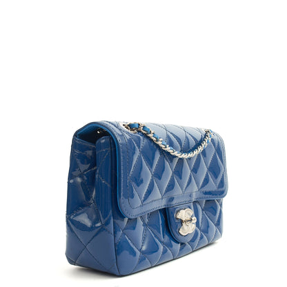 Chanel Shoulder Bag Classic Single Flap - Small in Blue, Patent Leather — Side View