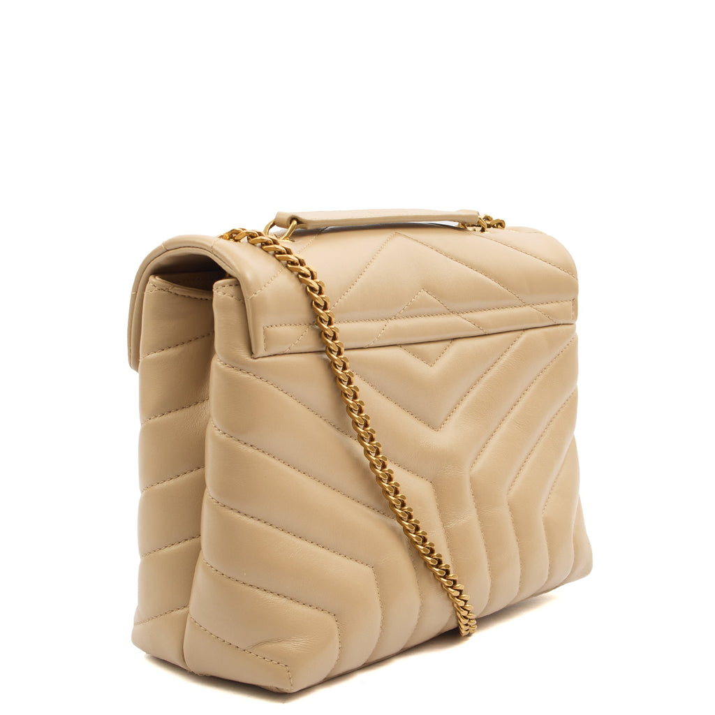 Saint Laurent Shoulder Bag Lou Lou - Small in Neutral, Calfskin Leather — Side View