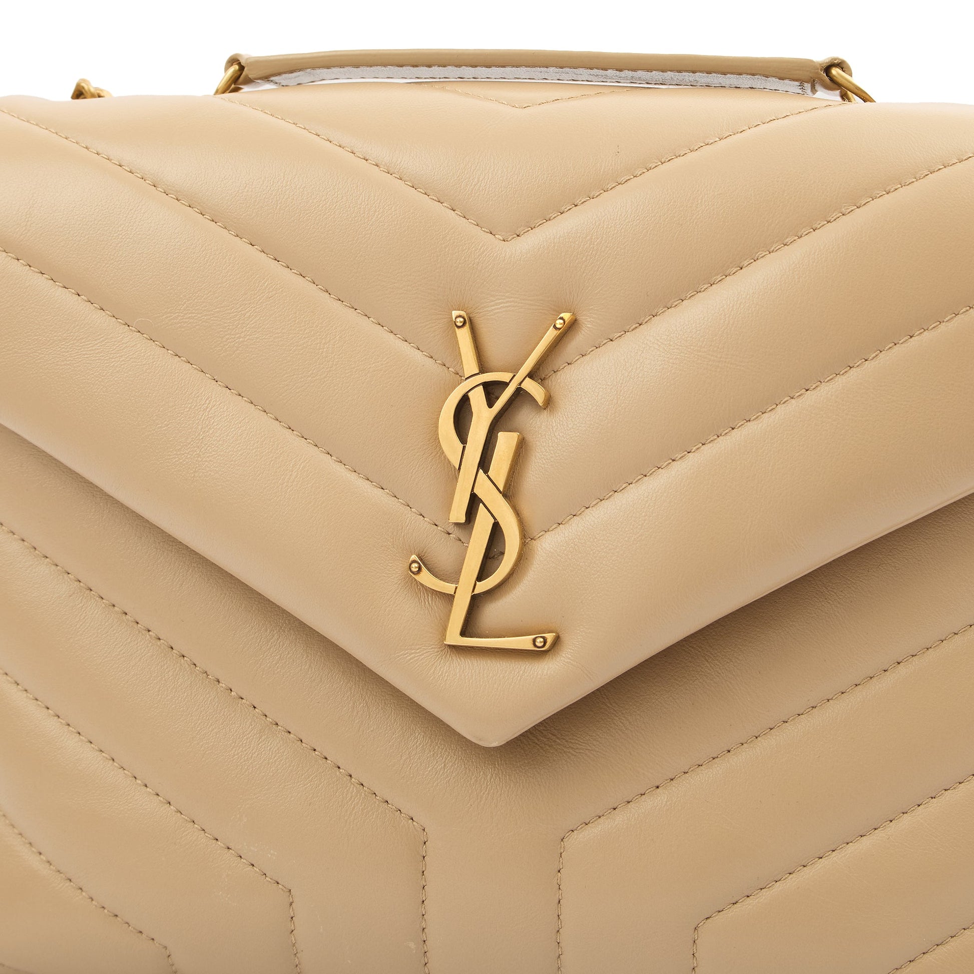 Saint Laurent Shoulder Bag Lou Lou - Small in Neutral, Calfskin Leather — Lifestyle View