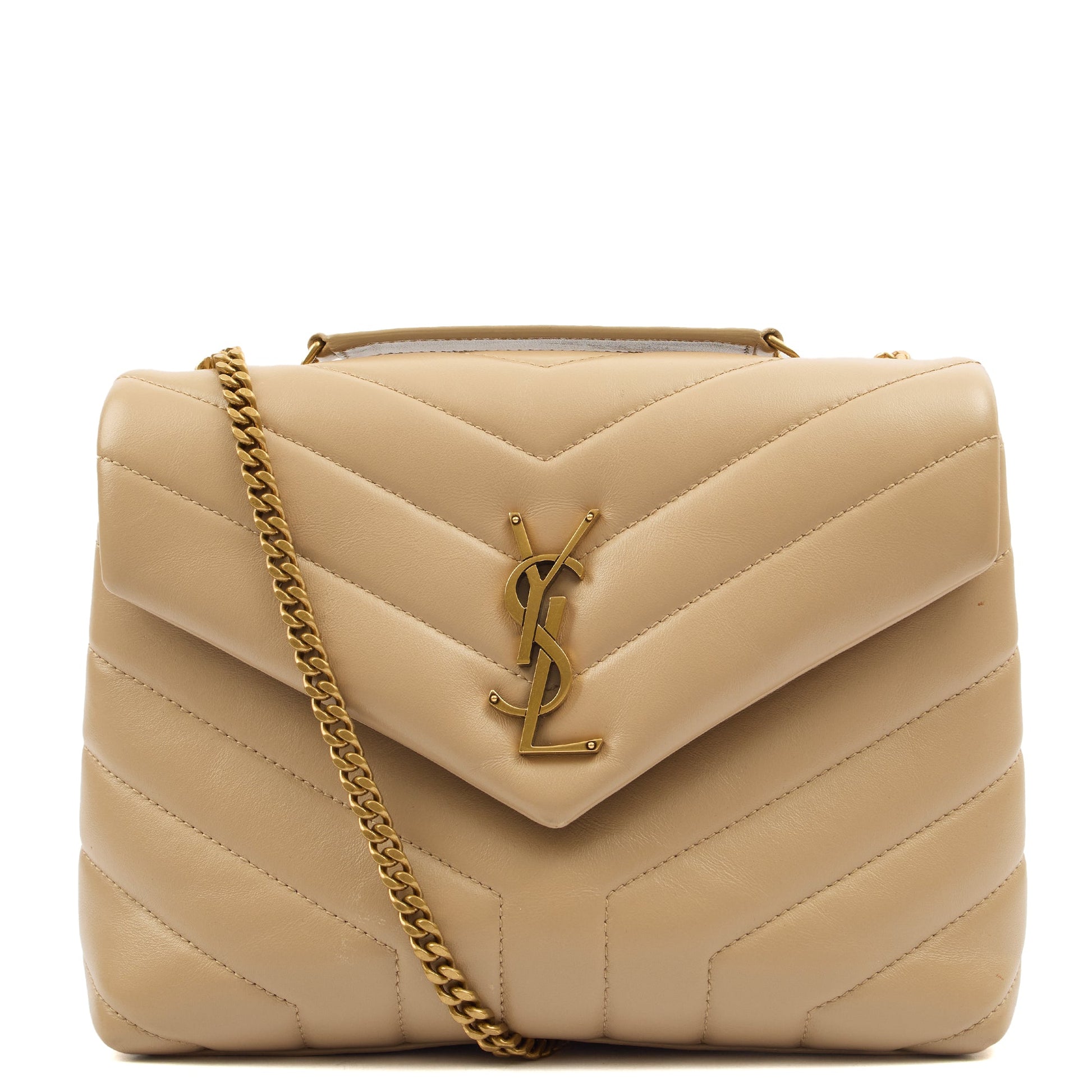 Saint Laurent Shoulder Bag Lou Lou - Small in Neutral, Calfskin Leather — Front View